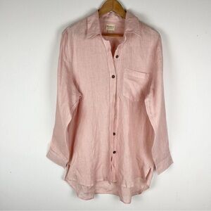 Petalura Linen Pink Button Up Shirt Plus Size M/L